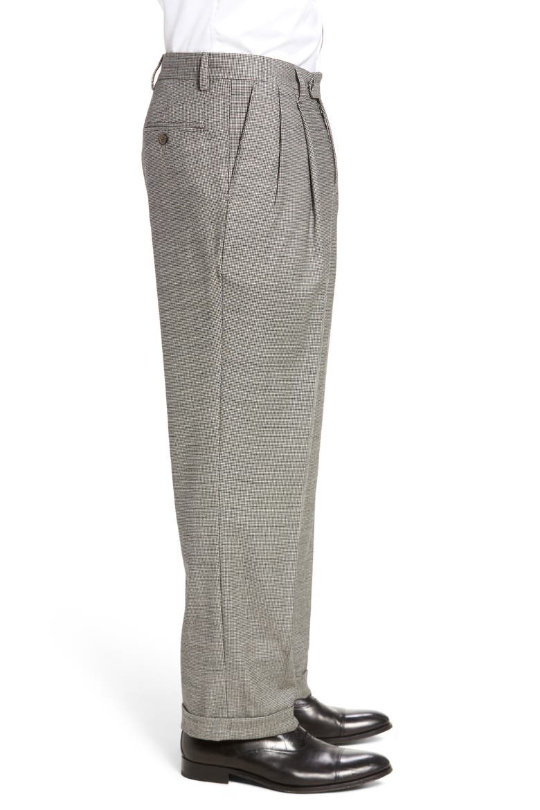 Touch Finish Pleated Houndstooth Classic Fit Stretch Wool Dress Pants, Alternate, color, BLACK/ WHITE