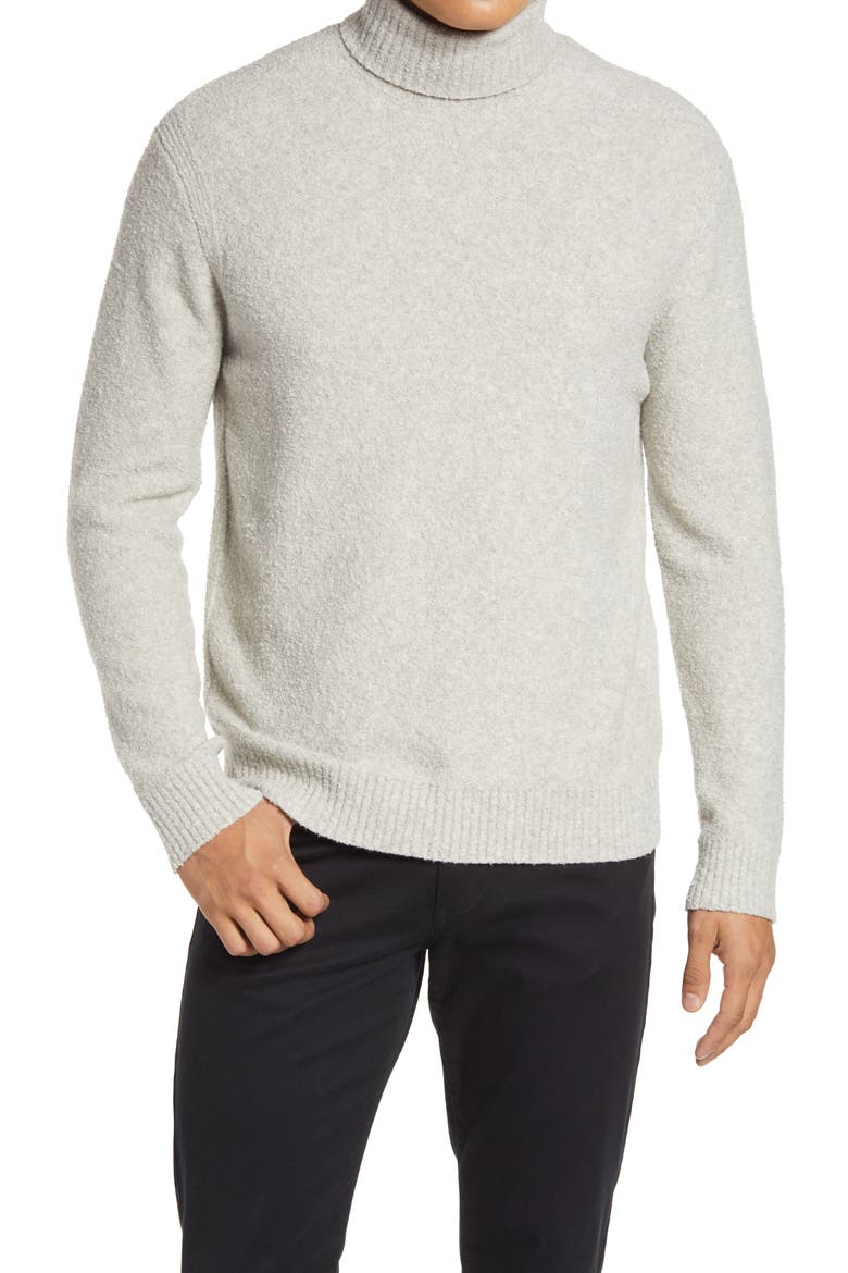 Bouclé Cotton Blend Turtleneck Sweater, Main, color, LIGHT HEATHER GREY