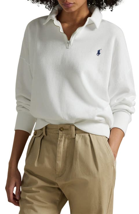Cotton Blend Fleece Quarter-Zip Sweatshirt