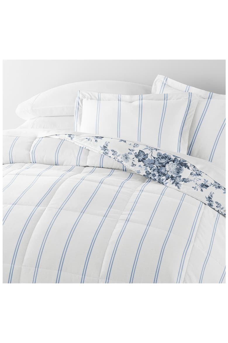 Rose Stripe Reversible 3-Piece Comforter Set, Alternate, color, STONE