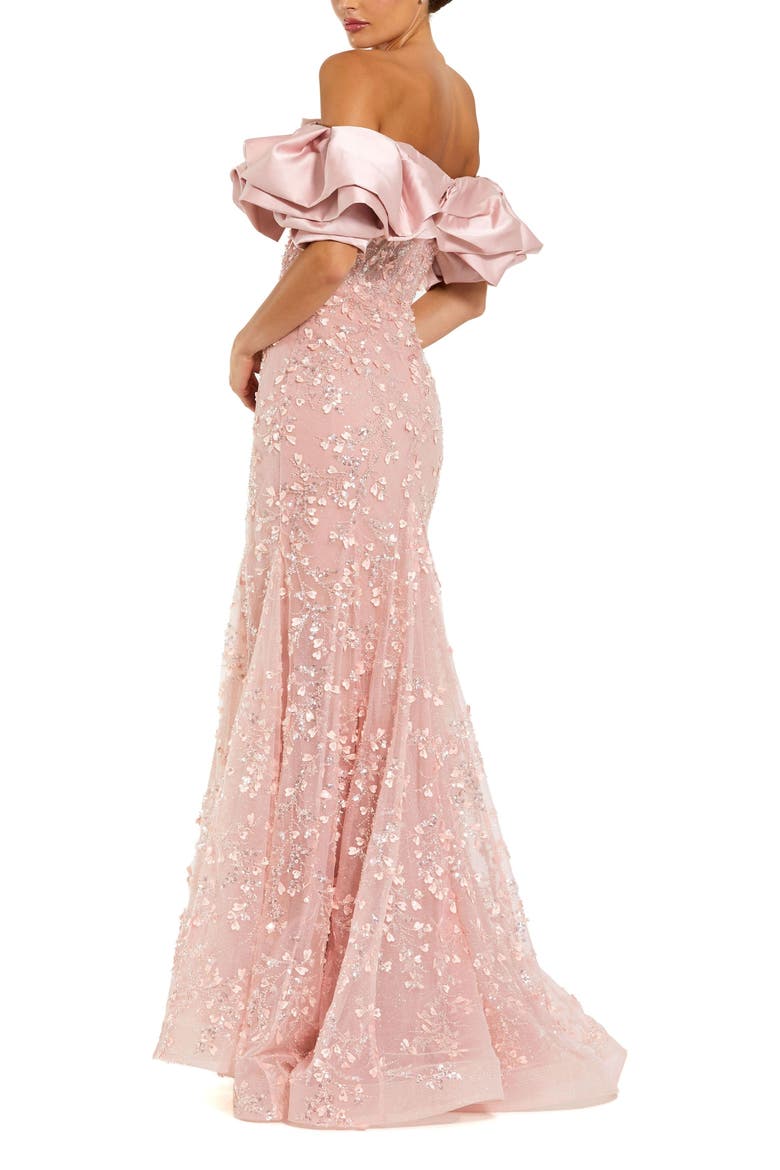 Beaded Applique Off The Shoulder Mermaid Gown, Alternate, color, Rose