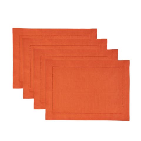 Cotton Linen Hemstitch Placemats Set of 6, 14 x 19"