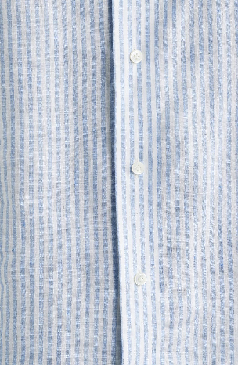 Peter Millar Crown Crafted Astino Lino Stripe Linen Button-Up Shirt, Alternate, color, Blue Frost