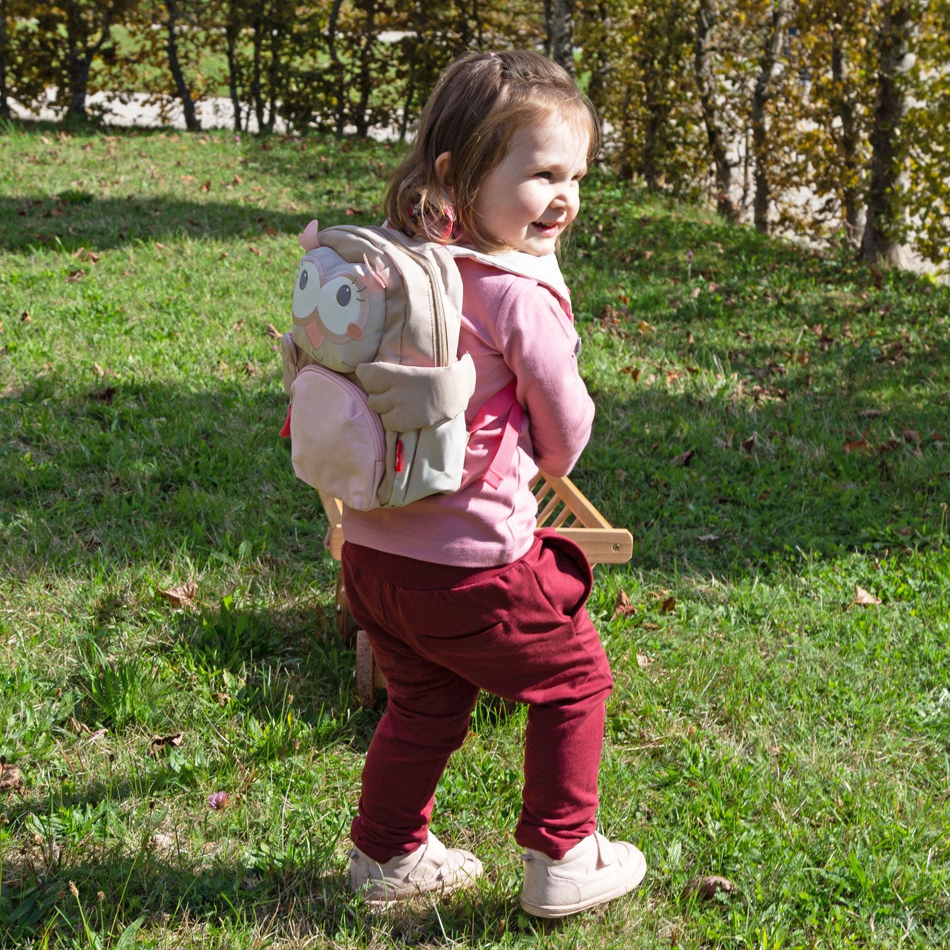 Owl Backpack, Alternate, color, Brown and pink