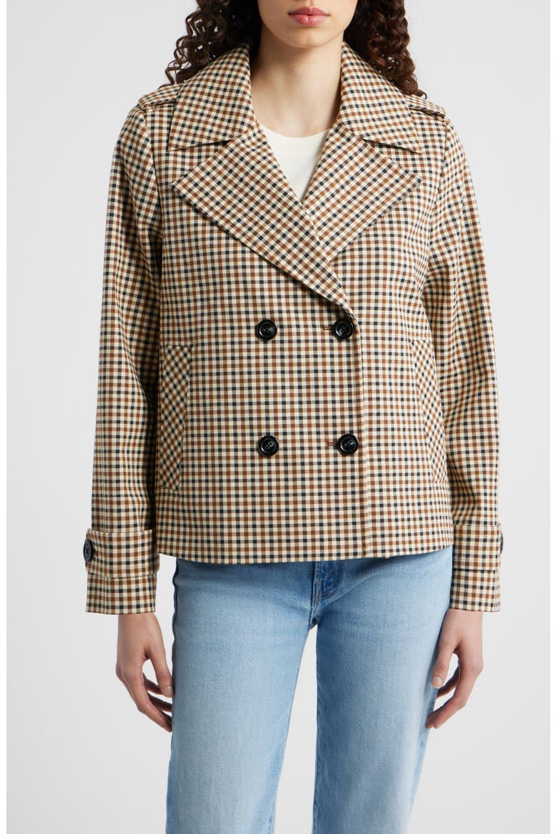 Water Resistant Double Breasted Short Trench Coat, Main, color, CHECK