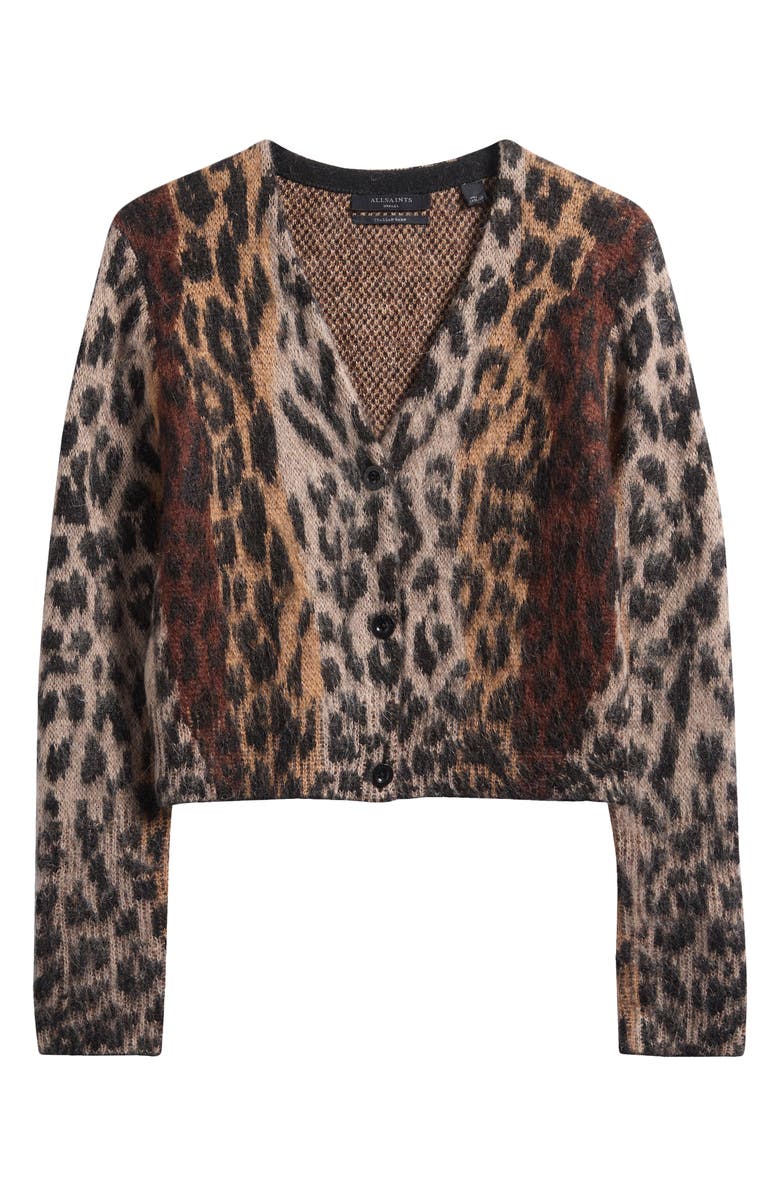 AllSaints Wick Lex Leopard Jacquard Cardigan, Alternate, color, Leopard Brown