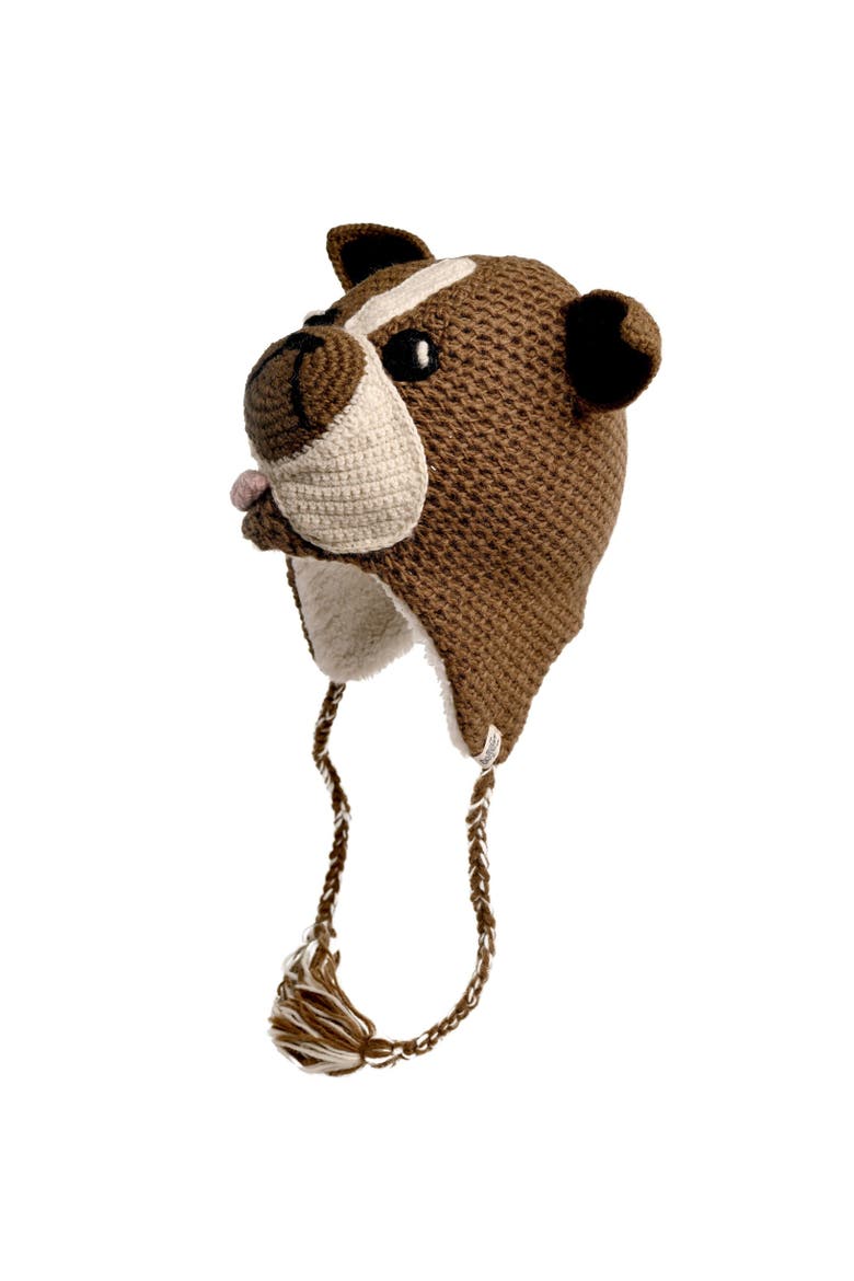 Crochet Bulldog Hat, Alternate, color, Brown