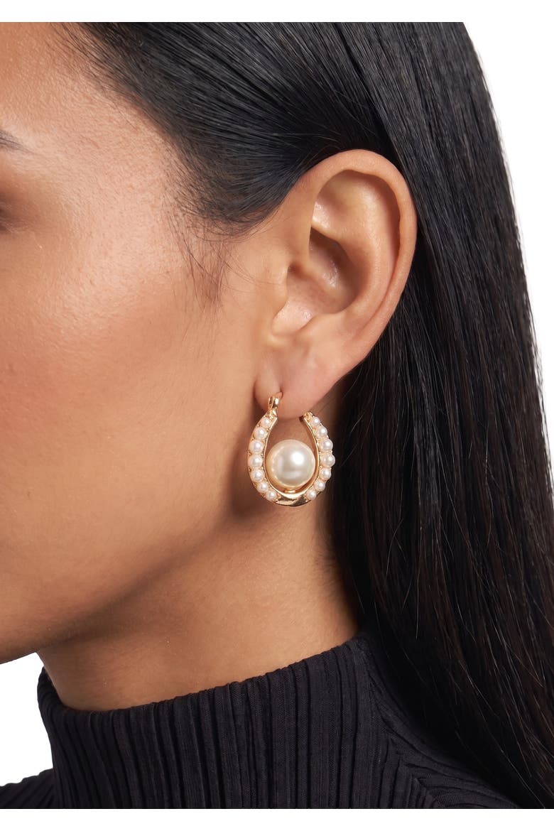 Veda Pearl Open Hoops, Alternate, color, Gold