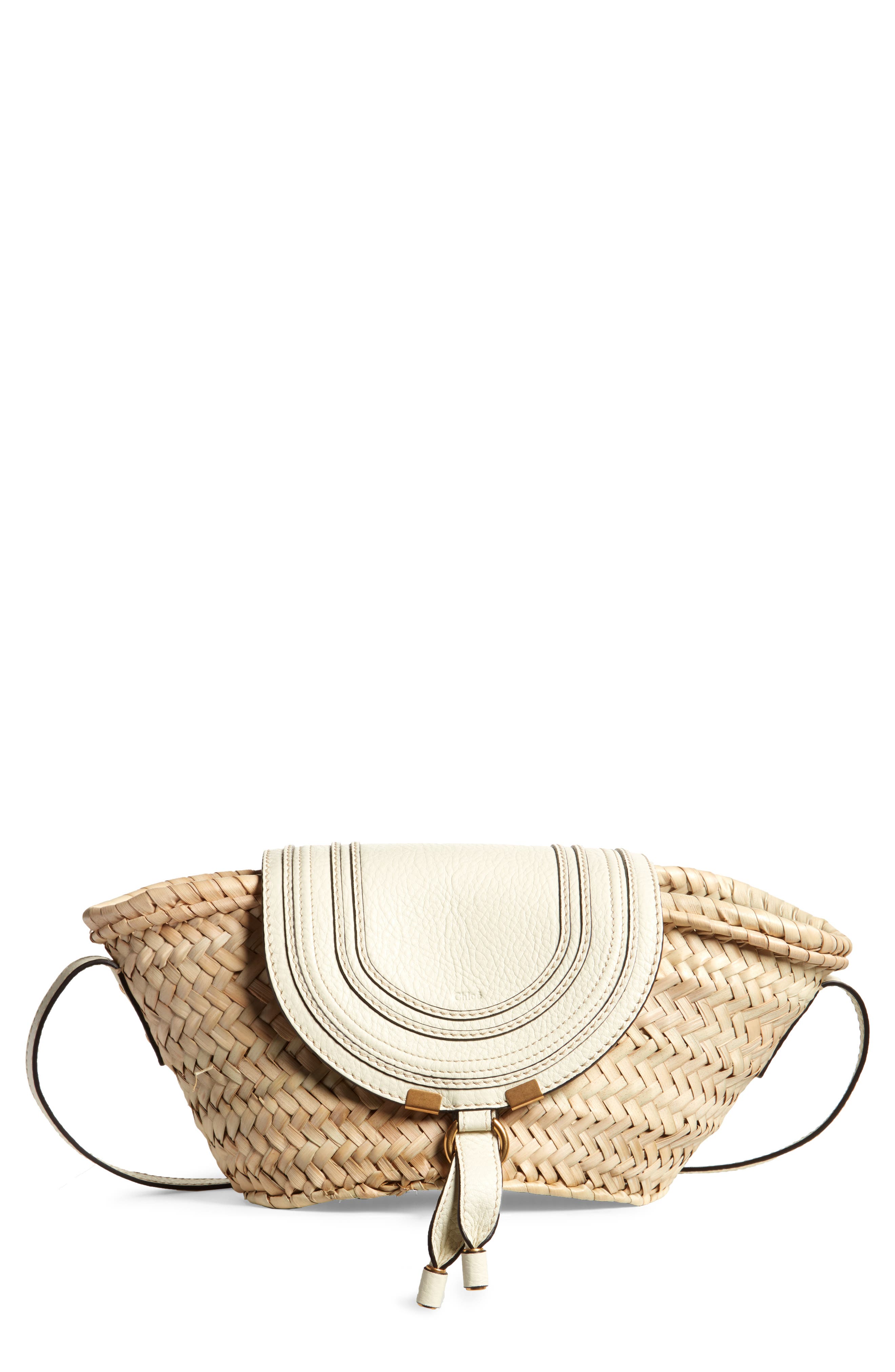 Chloé Small Marcie Leather & Raffia Tote, Main, color, 