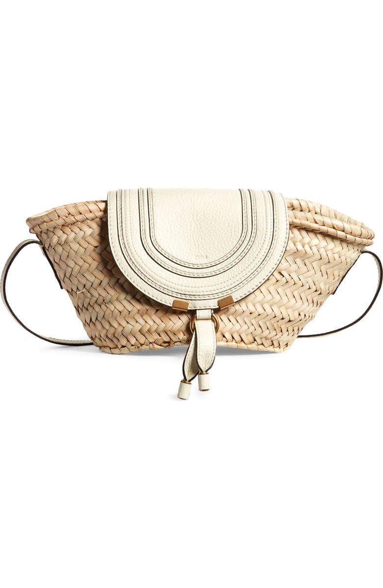 Chloé Small Marcie Leather & Raffia Tote, Main, color,