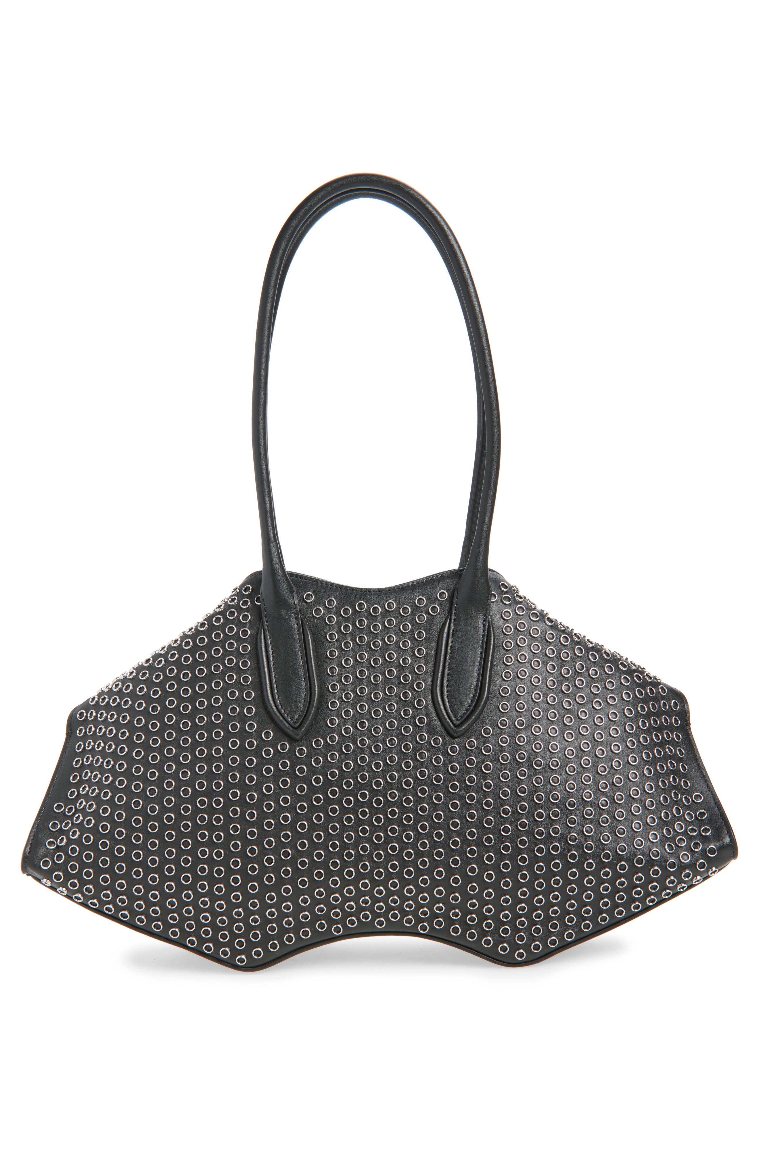 McQueen Medium Manta Grommet Leather Handbag, Alternate, color, Black/ Silver
