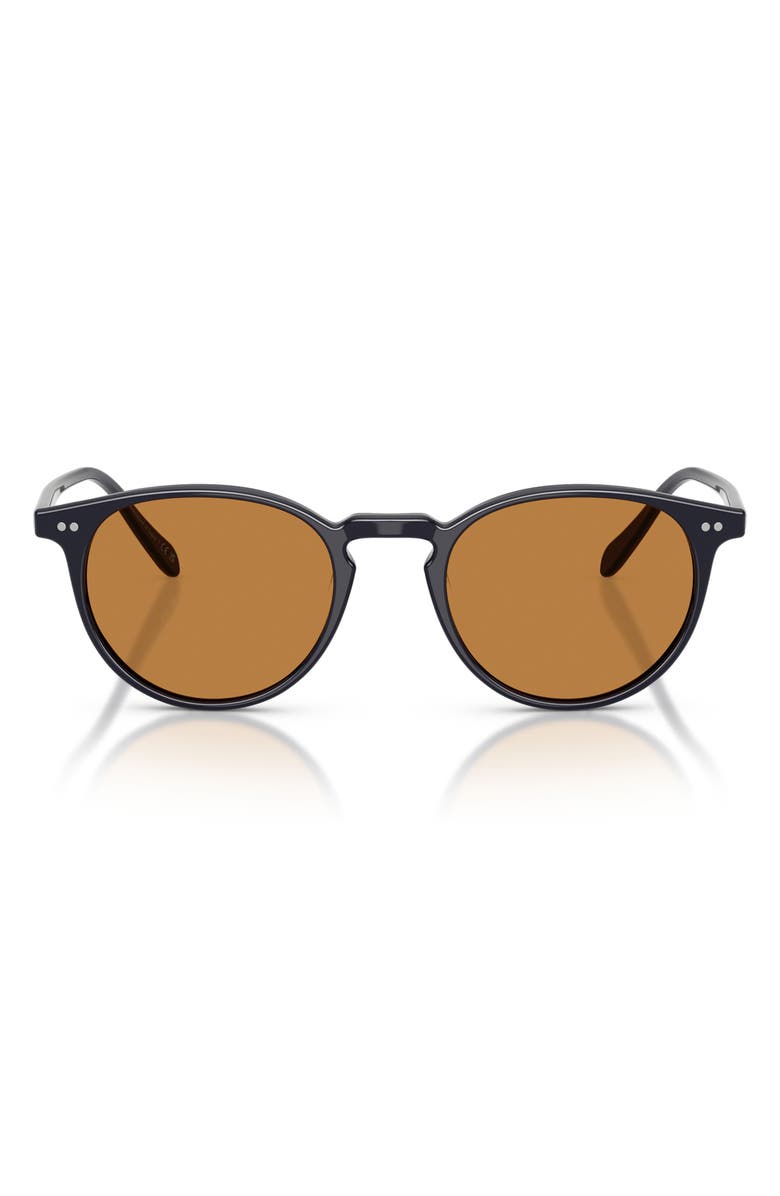 Oliver Peoples Riley 49mm Round Sunglasses, Main, color, Hanada Indigo / Cognac