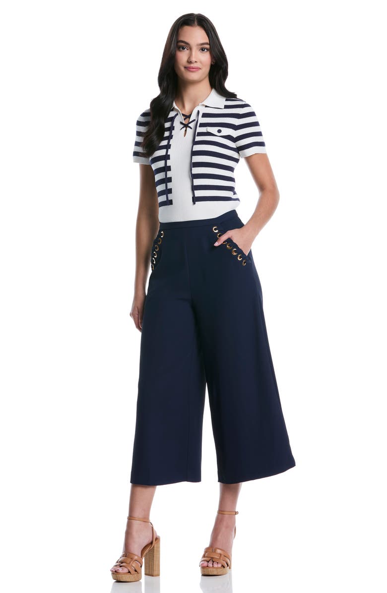 Laundry by Shelli Segal Grommet Lacing Culottes, Alternate, color, Peacoat