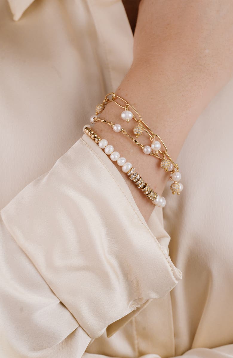 Ettika Pearl Party Set of 3 Chain Bracelets, Alternate, color, Gold