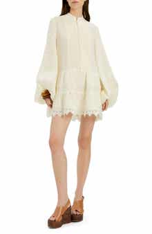 Antonia Lace Trim Long Sleeve Linen Minidress
