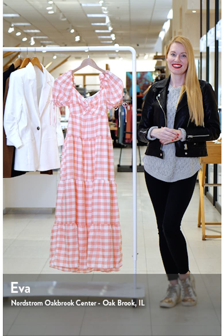 Gingham Knot Tiered Cotton Blend Midi Dress video