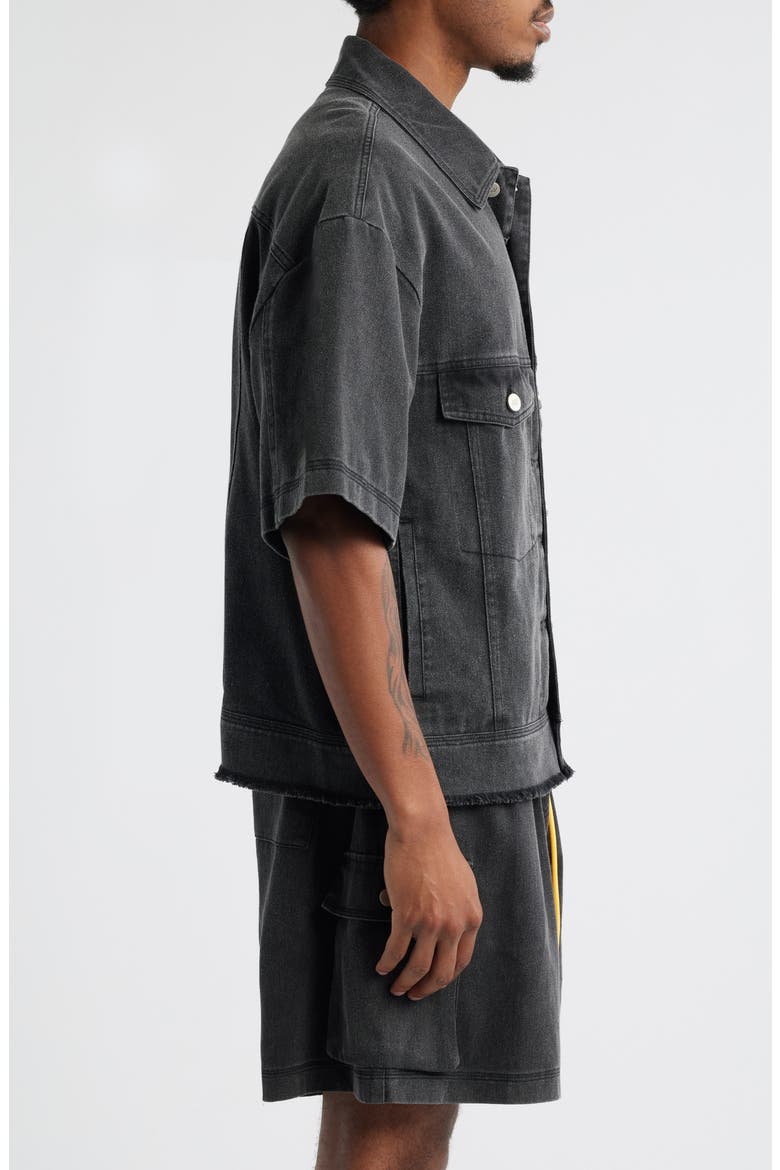 Short Sleeve Cotton Canvas Trucker Shirt Jacket, Alternate, color, BLACK