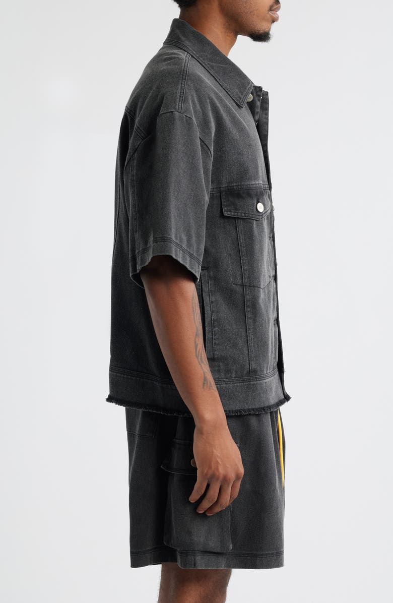 DIET STARTS MONDAY Short Sleeve Cotton Canvas Trucker Shirt Jacket, Alternate, color, Black