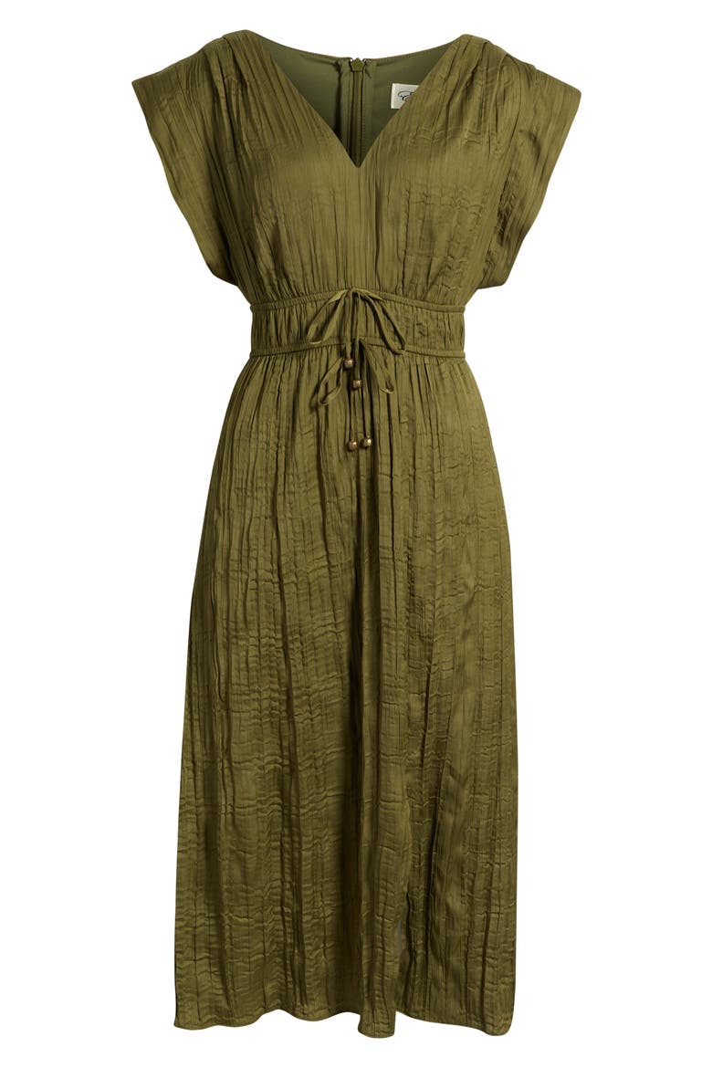 Tie Waist V-Neck Midi Dress, Alternate, color, OLIVE