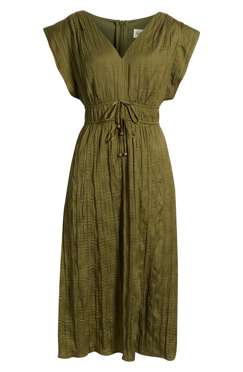 Eliza J Tie Waist V-Neck Midi Dress, Alternate, color, Olive