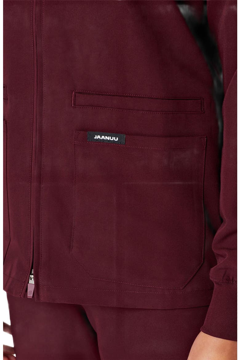 Cesi Women's 2-Pocket Slim Knit V-Neck Scrub Top, Alternate, color, Burgundy