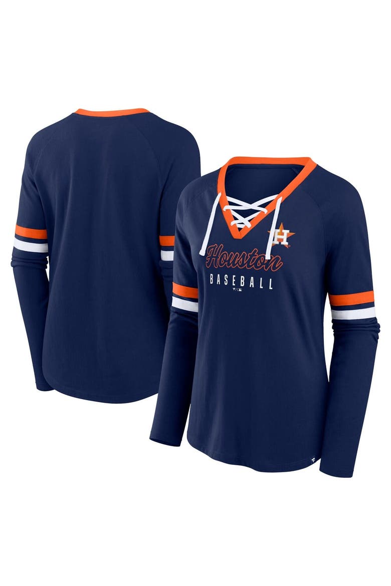 Women's Fanatics Navy Houston Astros Won & Done Raglan Lace-Up Long Sleeve T-Shirt, Main, color, Navy