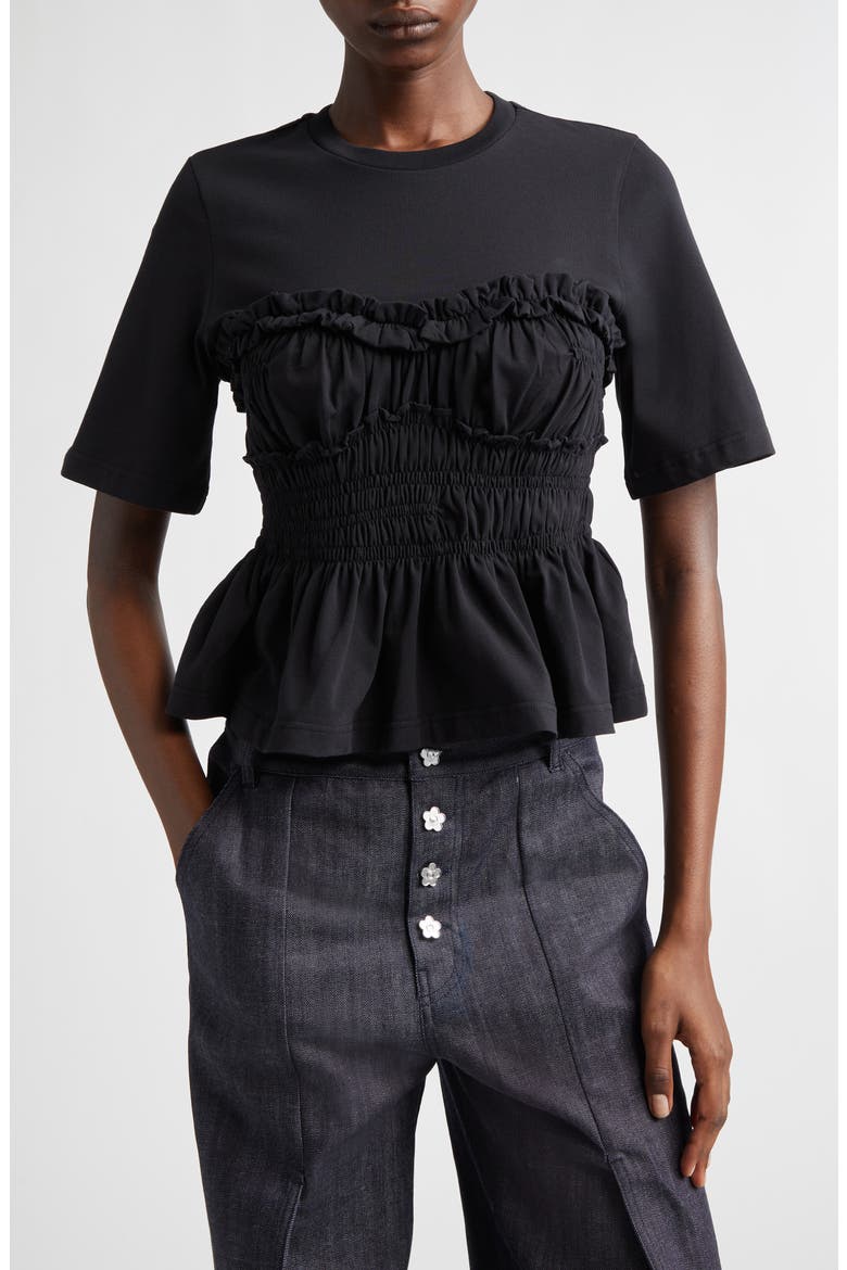 Vilde Shirred Peplum T-Shirt, Main, color, BLACK JERSEY