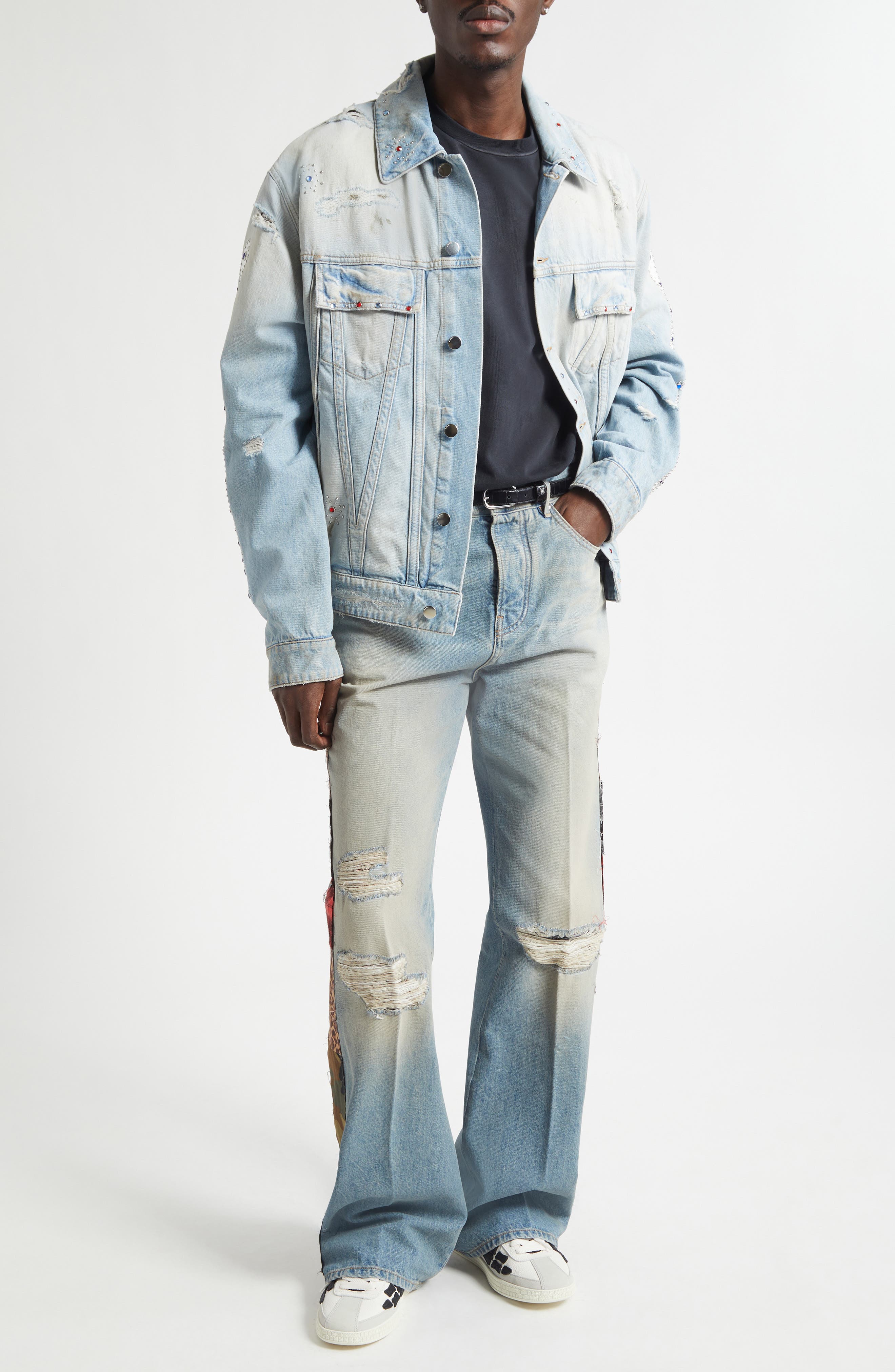 Crystal Studded Bones Denim Trucker Jacket - image 2
