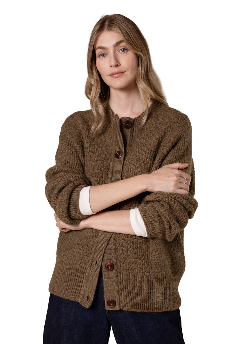 British Wool Moss Stitch Cardigan, Main, color, Walnut