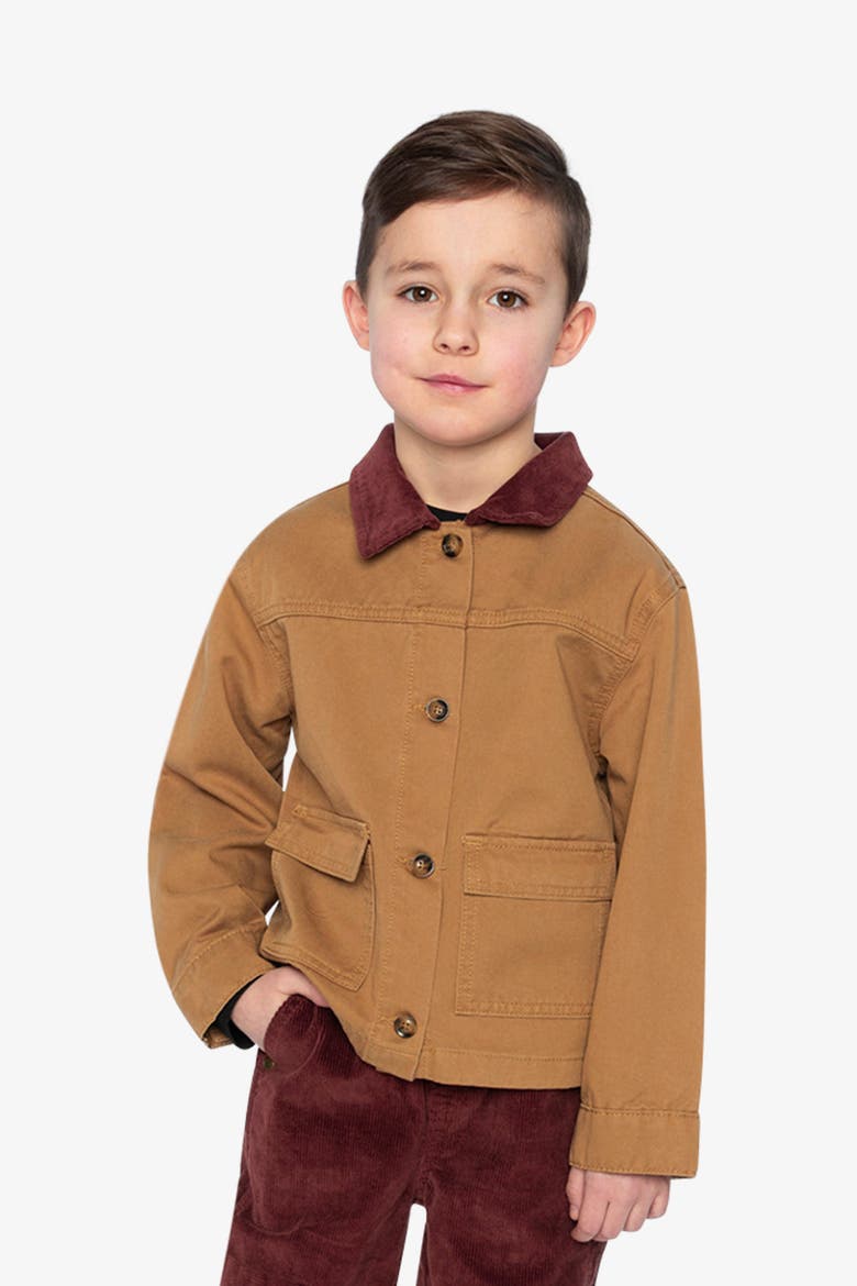 Barn Button Front Ribbed Collar Twill Jacket, Alternate, color, Brown Printed Thrush