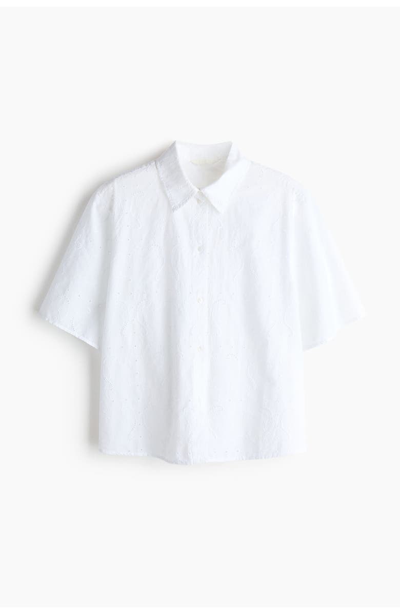 H&M Oversized Broderie Anglaise Shirt, Main, color, White