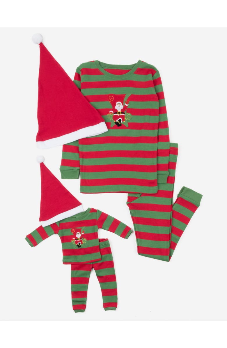 Leveret Girls 2-pc. Cotton Pajamas with Matching Doll Accessory -  Holiday Prints/Solids, Main, color, Santa Red/Green Stripes