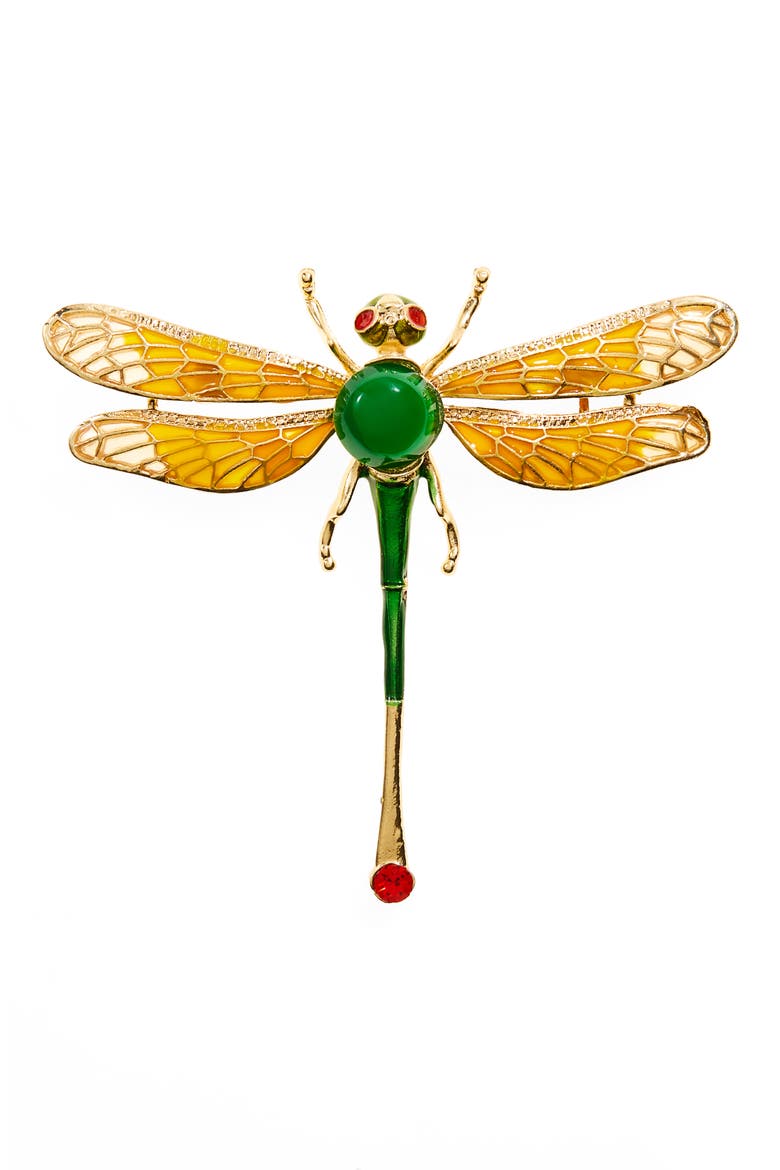 Green Dragonfly Pin, Main, color, GOLD