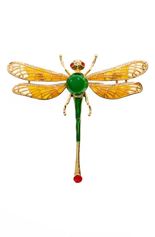 Kenneth Jay Lane Green Dragonfly Pin In Gold