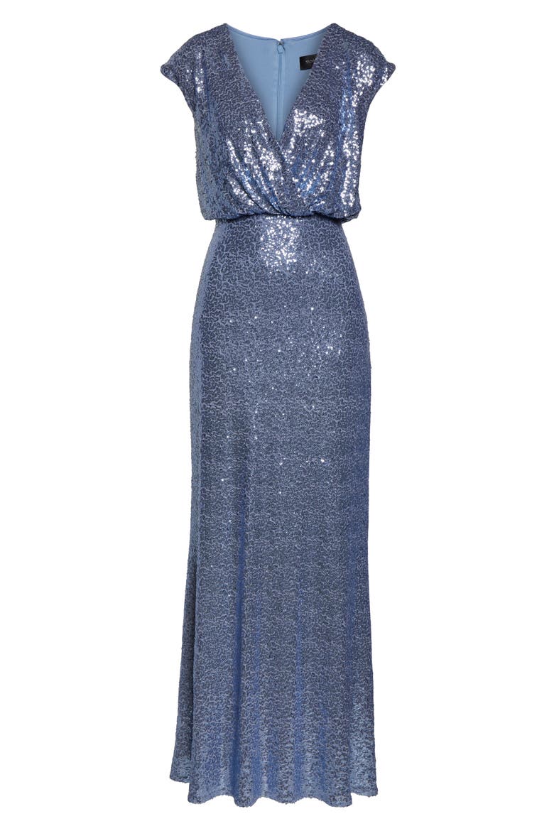 Sequin Blouson Gown, Alternate, color, CADET BLUE
