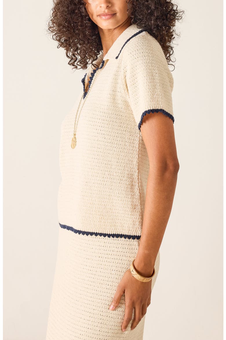 Paley Polo Crochet Top, Alternate, color, Ecru/Navy