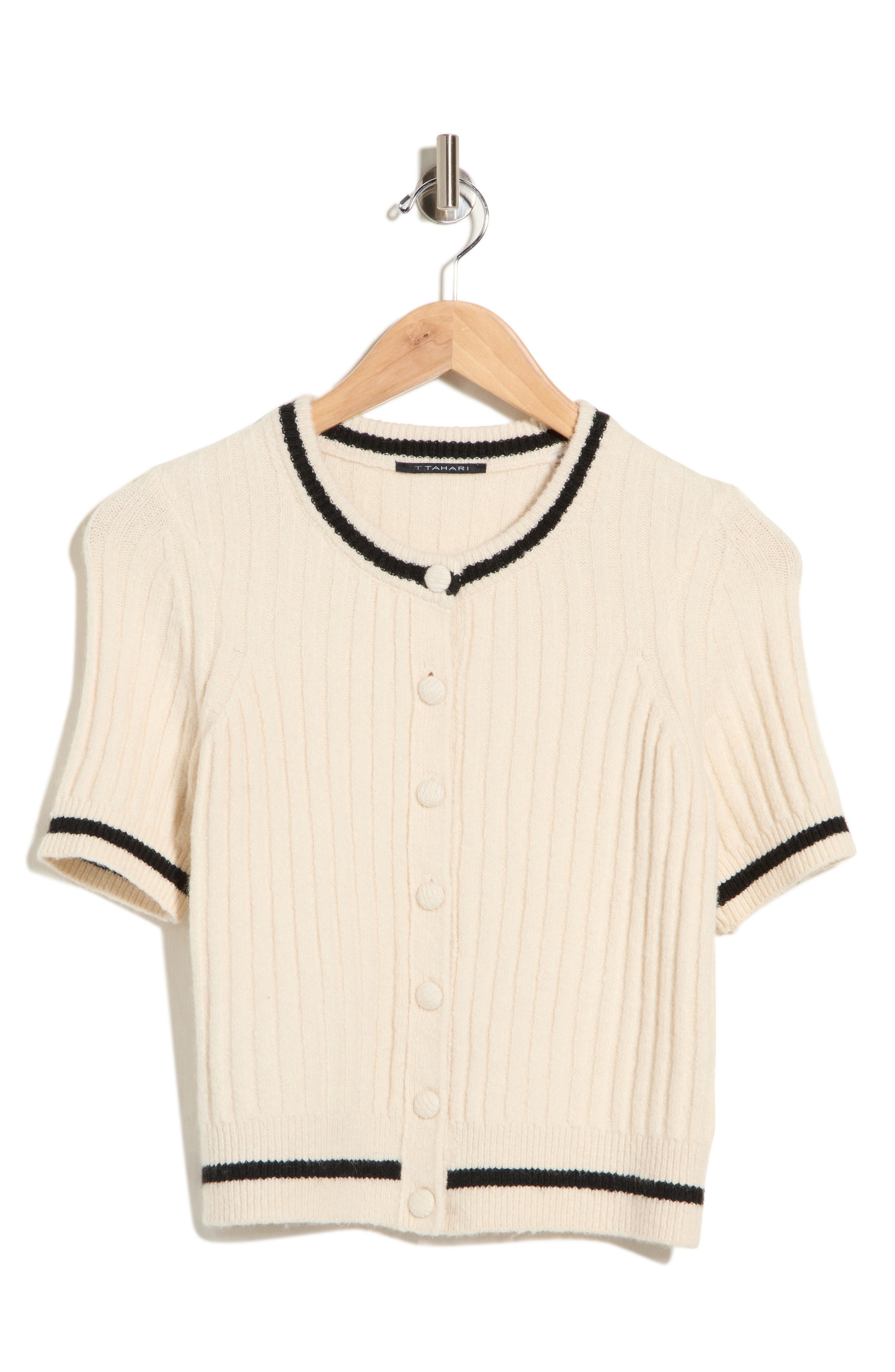 Tipped Ribbed Short Sleeve Cardigan