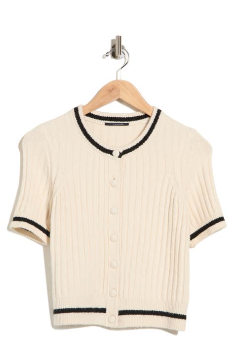 Tipped Ribbed Short Sleeve Cardigan