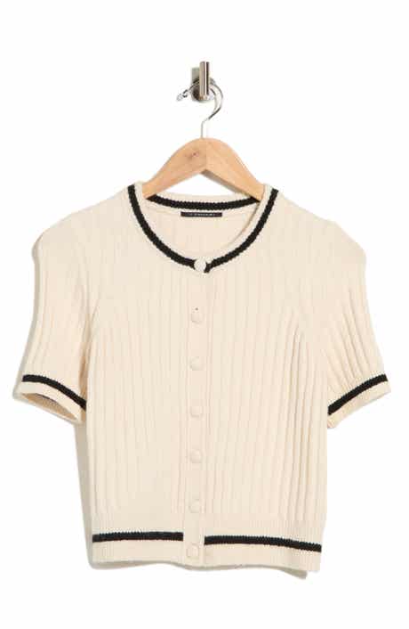 Tipped Ribbed Short Sleeve Cardigan