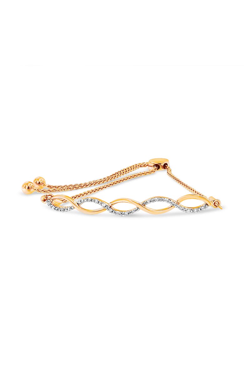 Haus of Brilliance Silver Diamond Infinity Twist Bolo Bracelet, Main, color, Yellow Gold Over Silver