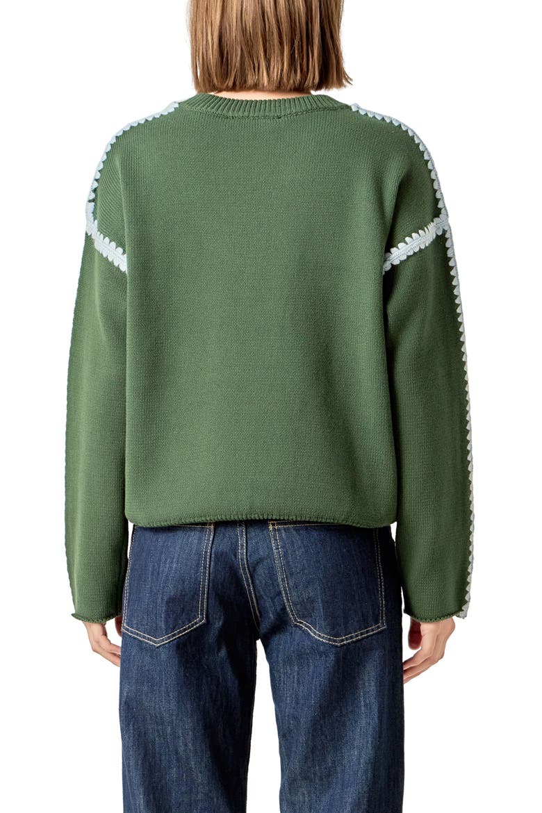 Stitch Detail Relaxed Fit Cotton Sweater, Alternate, color, MOSSMULTI