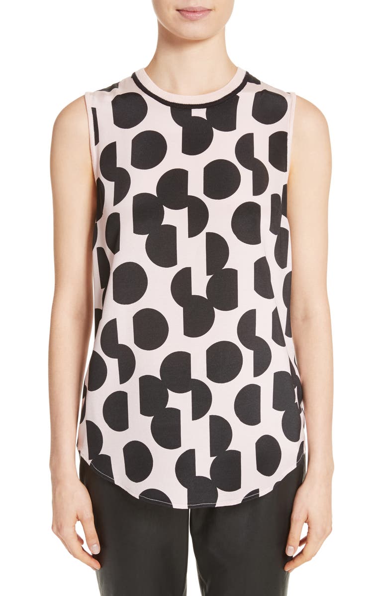 St. John Collection Dot Print Stretch Silk Shell, Main, color, 