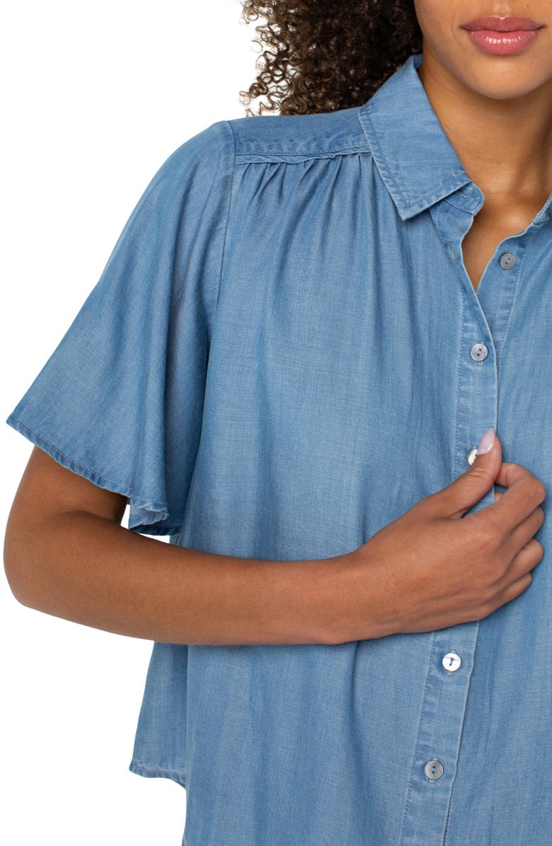 Liverpool Los Angeles Shirred Chambray Short Sleeve Button-Up Shirt, Alternate, color, 