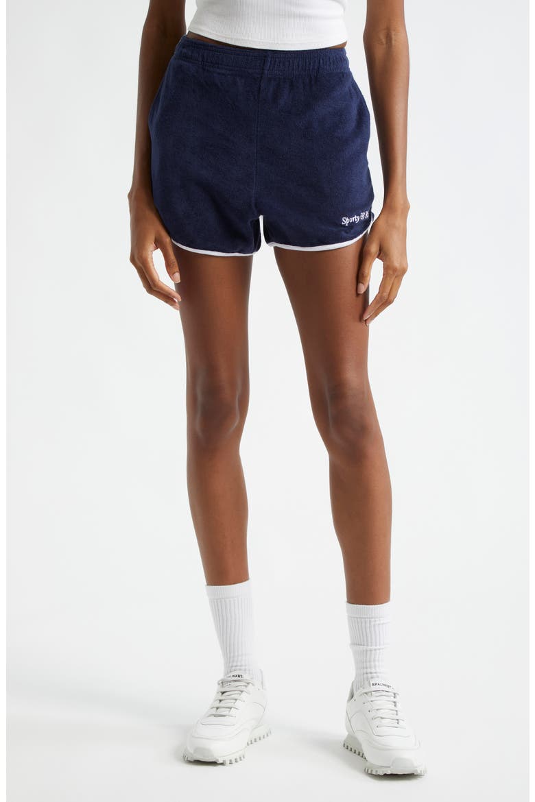 Italic Logo Cotton Terry Shorts, Main, color, NAVY