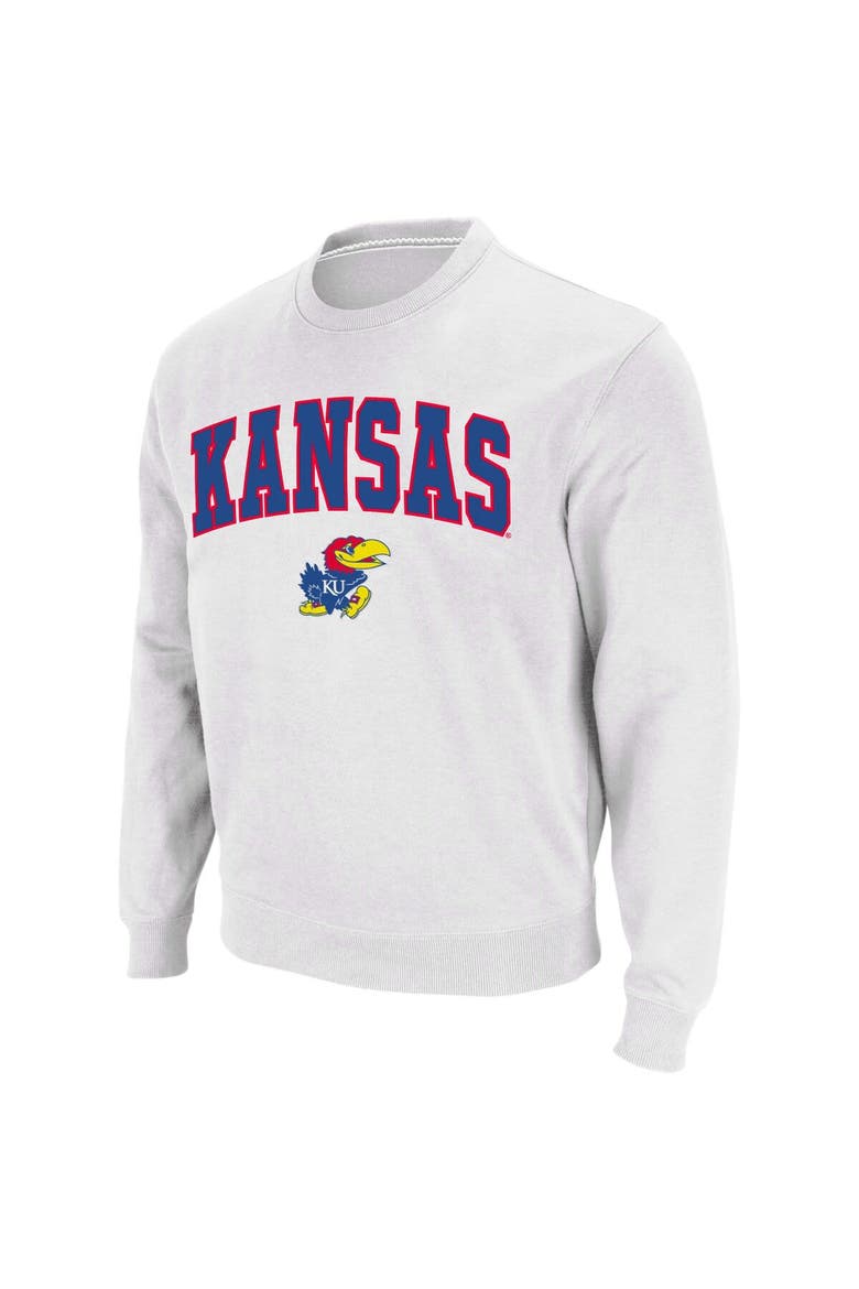 Men's Colosseum White Kansas Jayhawks Arch & Logo Crew Neck Sweatshirt, Main, color, White
