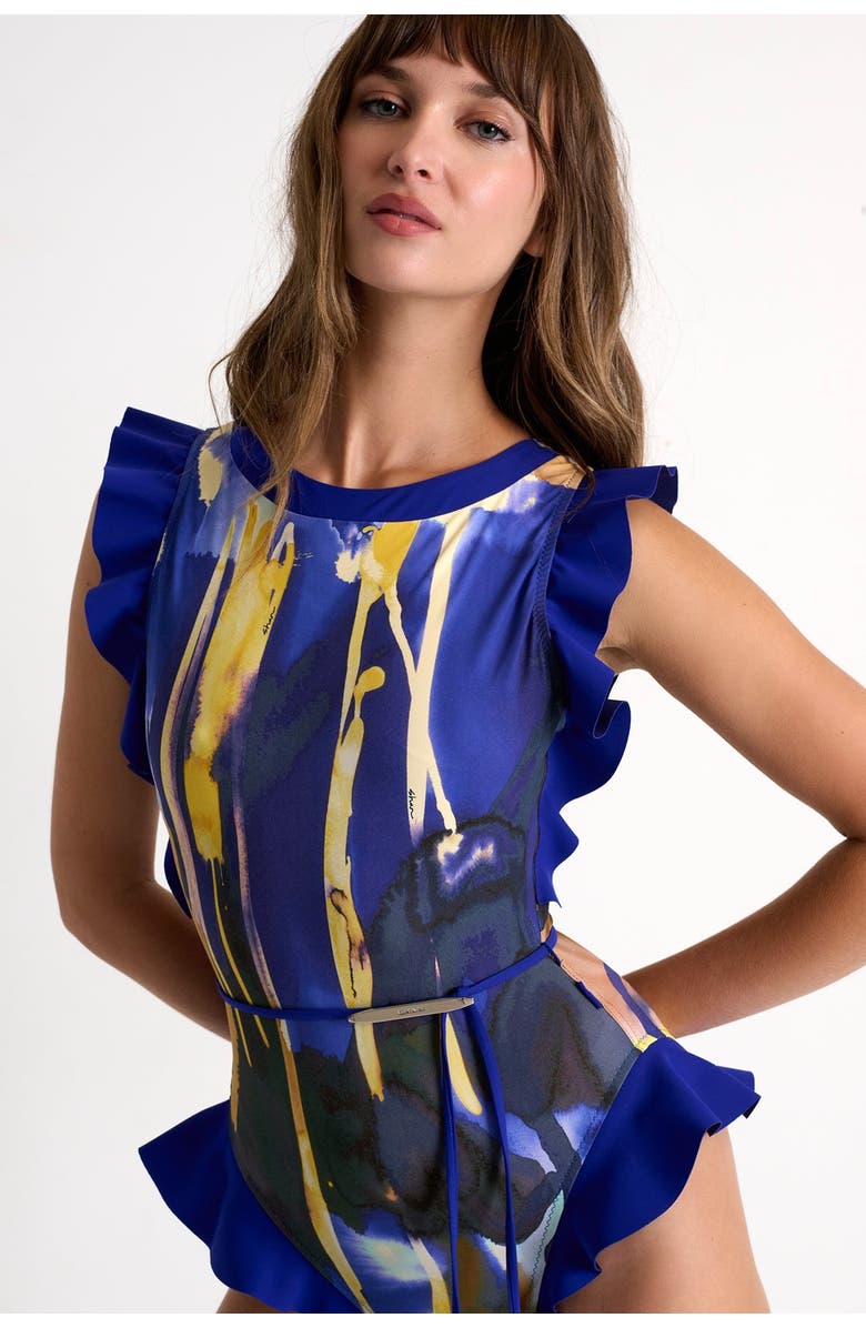 SHAN High-Neck One-Piece Swimsuit With Ruffled Shoulders, Alternate, color, Print