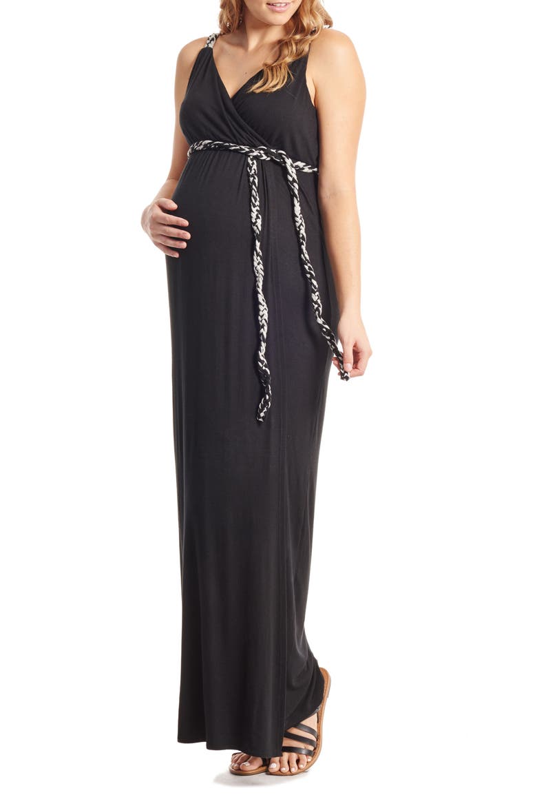 Sofia Maternity/Nursing Maxi Dress, Alternate, color, BLACK