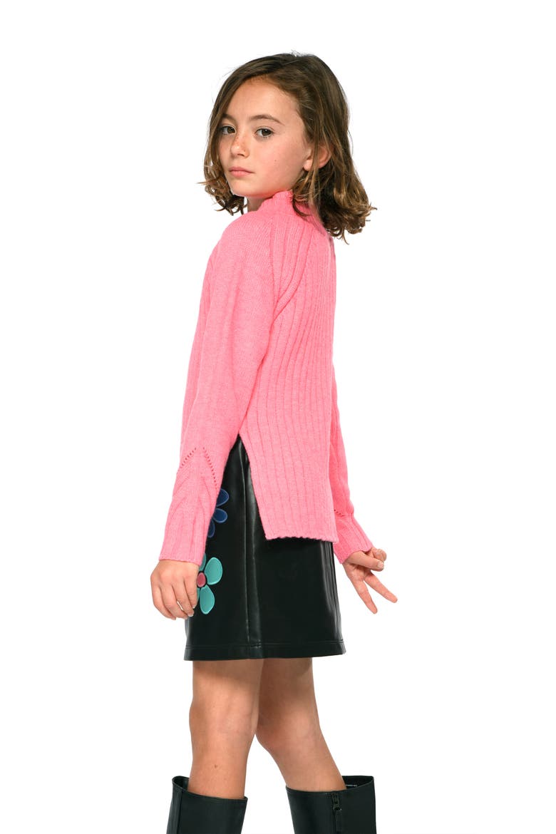 Kids' Ribbed Mock Neck Sweater, Alternate, color, NEON PINK