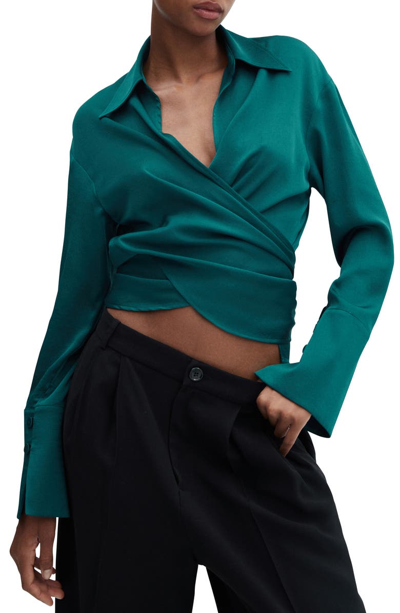 MANGO Long Sleeve Wrap Top, Main, color, 