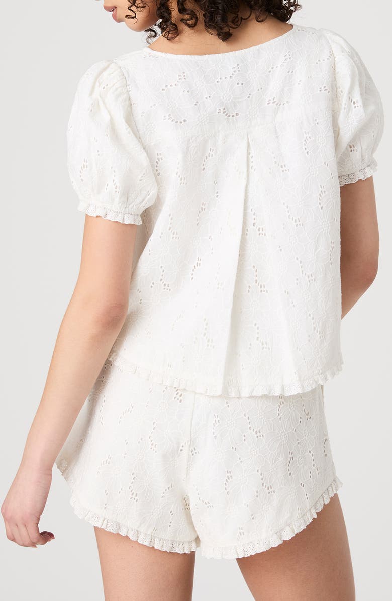 French Connection Eyelet Puff Sleeve Cotton Top, Alternate, color, 